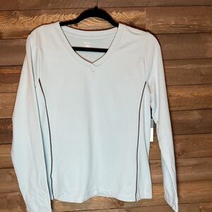 JK Intimates Light Blue V-Neck Long Sleeve Shirt with Purple Trim Medium NWT